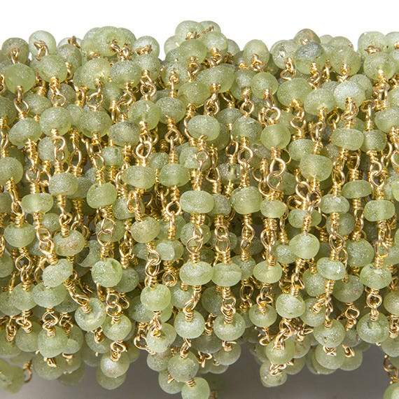 3mm Frosted Peridot rondelle Gold plated Chain by the foot 38 pieces - Beadsofcambay.com