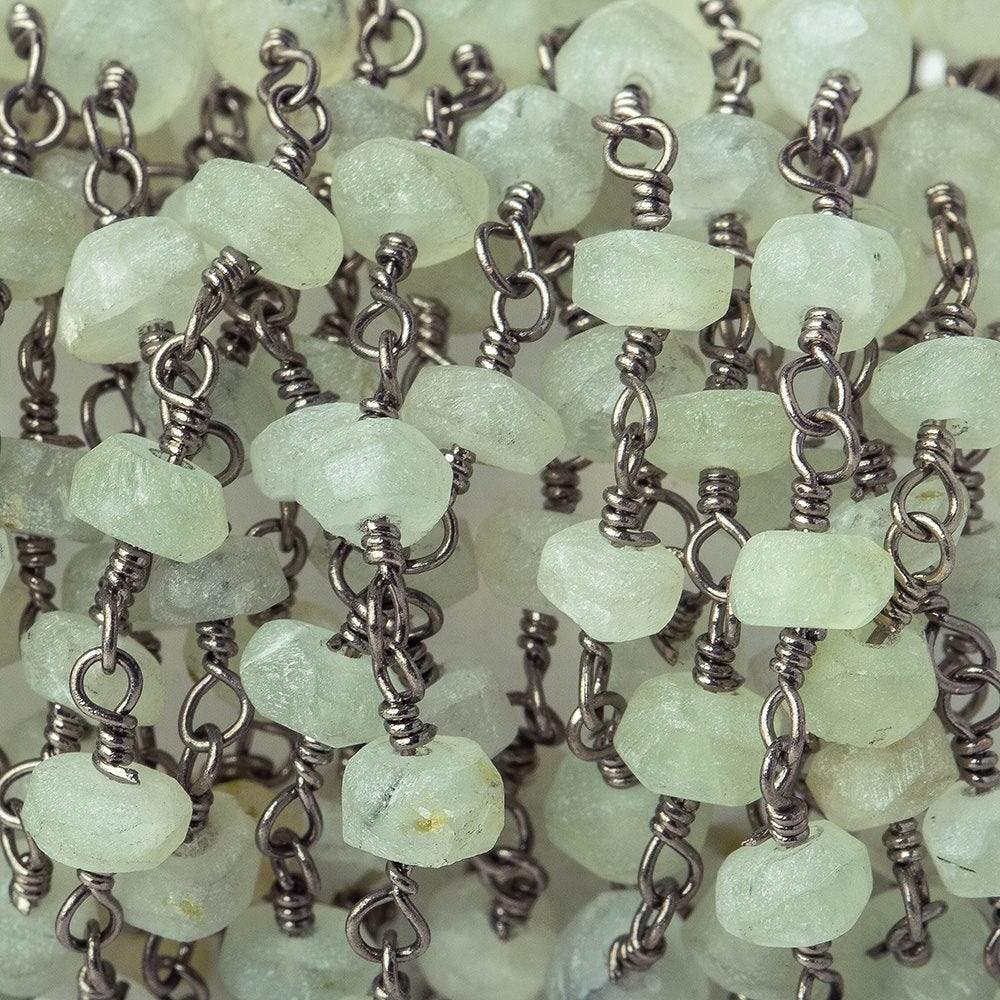 3mm Frosted Prehnite rondelle Black Gold plated Chain by the foot 34 pieces - Beadsofcambay.com