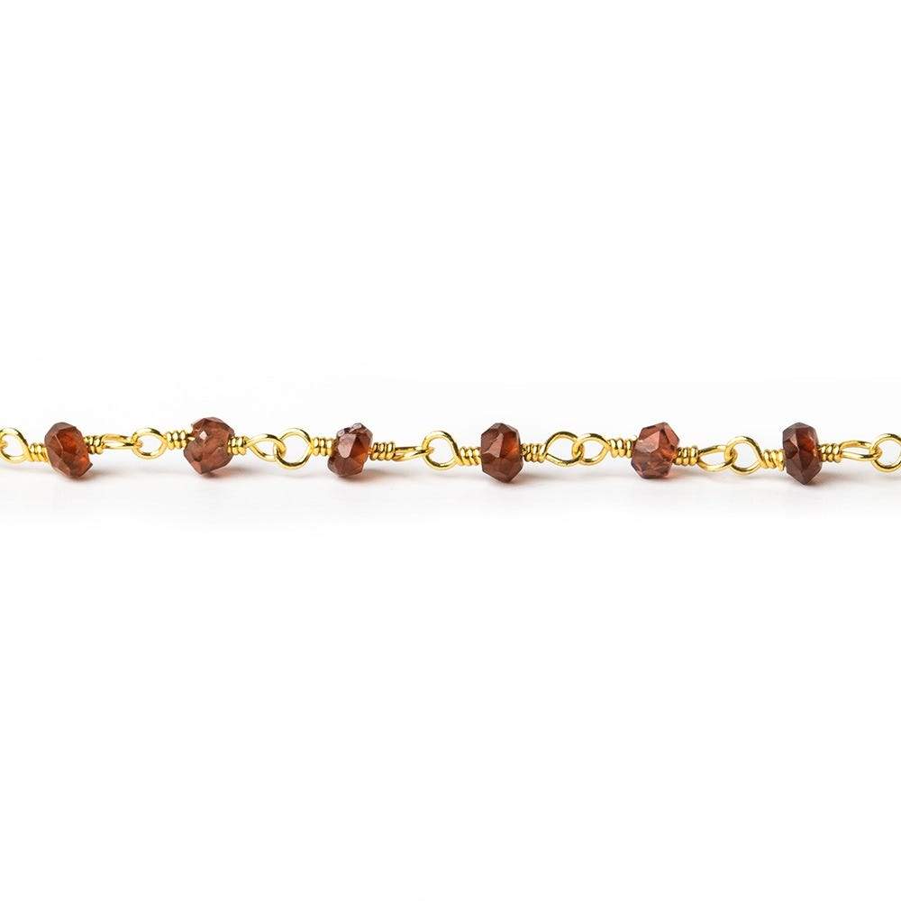 3mm Garnet faceted rondelle Gold plated Wire Wrapped Chain - Beadsofcambay.com