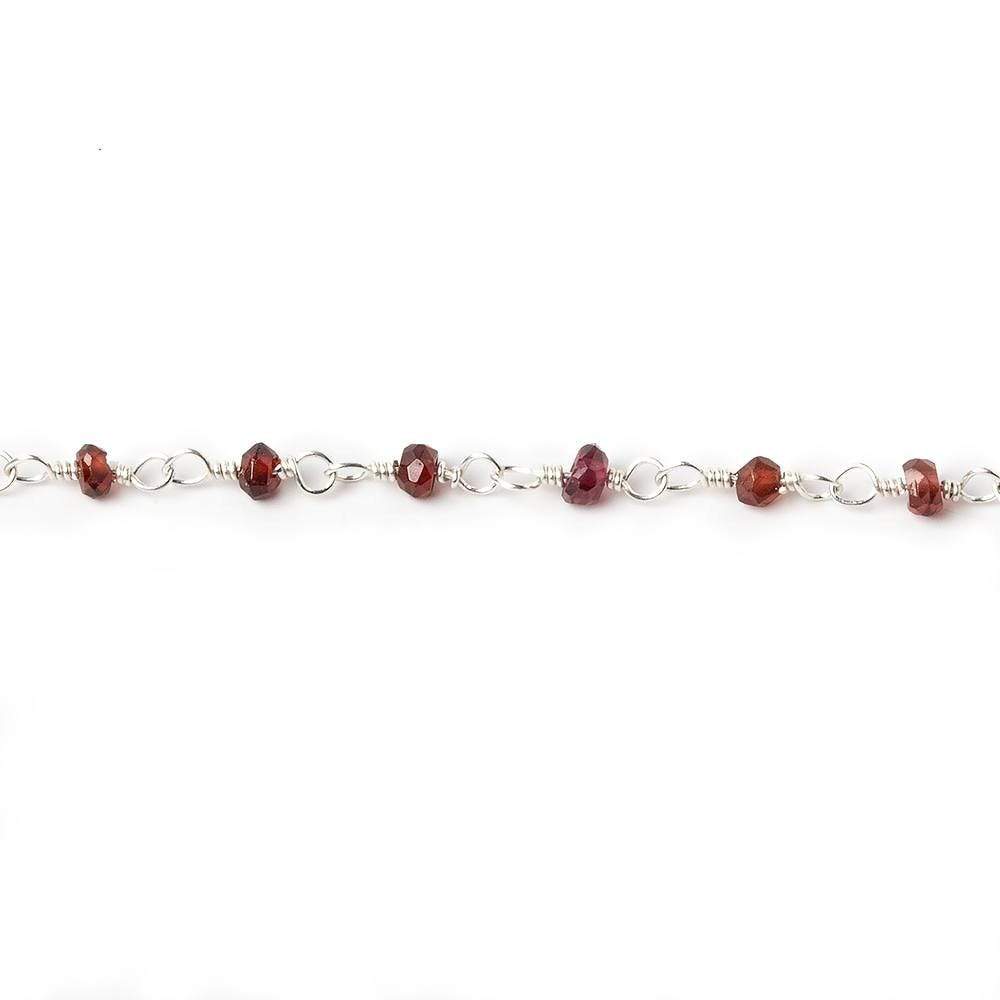 3mm Garnet faceted rondelle Silver plated Wire Wrapped Chain - Beadsofcambay.com