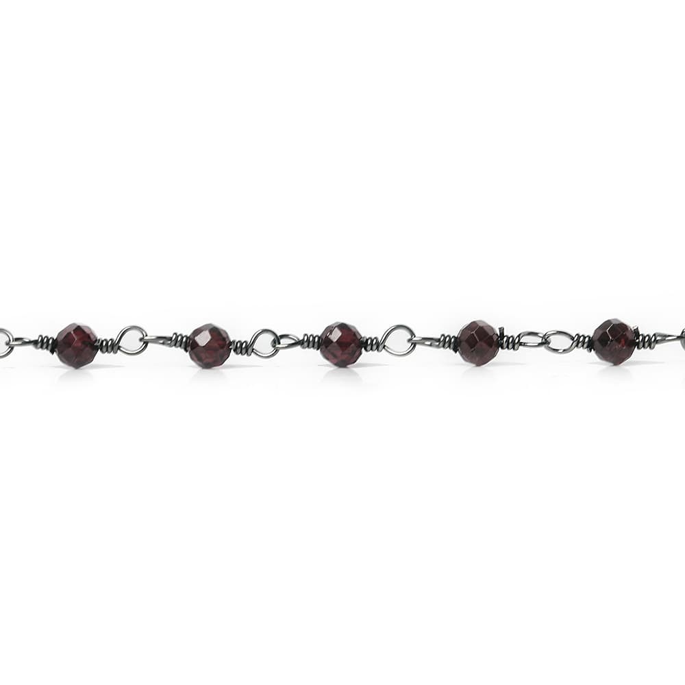 3mm Garnet micro-faceted rondelle Black Gold Chain by the foot 35 pieces - Beadsofcambay.com
