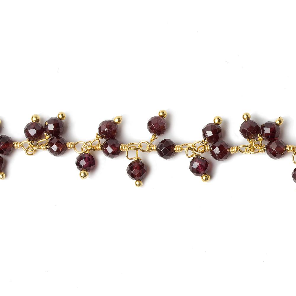 3mm Garnet micro-faceted round Gold Danging Chain by the foot - Beadsofcambay.com