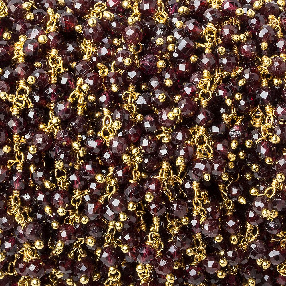3mm Garnet micro-faceted round Gold Danging Chain by the foot - Beadsofcambay.com