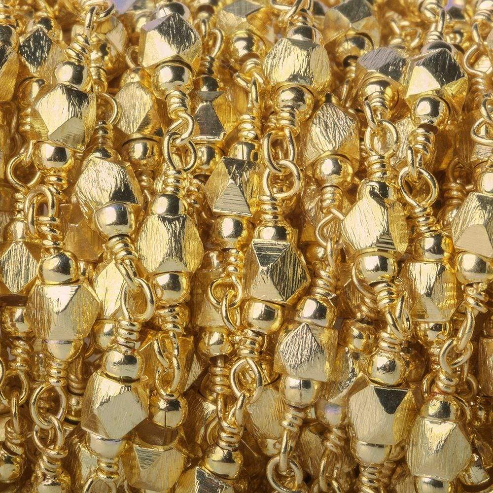 3mm Gold plated Brushed Faceted Nugget Gold Chain by the foot 25 pieces - Beadsofcambay.com