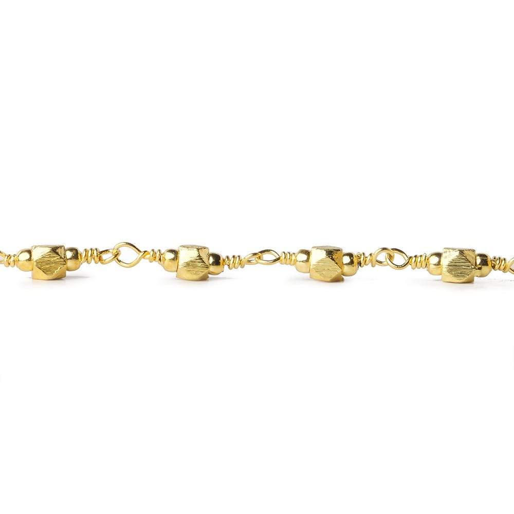 3mm Gold plated Brushed Faceted Nugget Gold Chain by the foot 25 pieces - Beadsofcambay.com