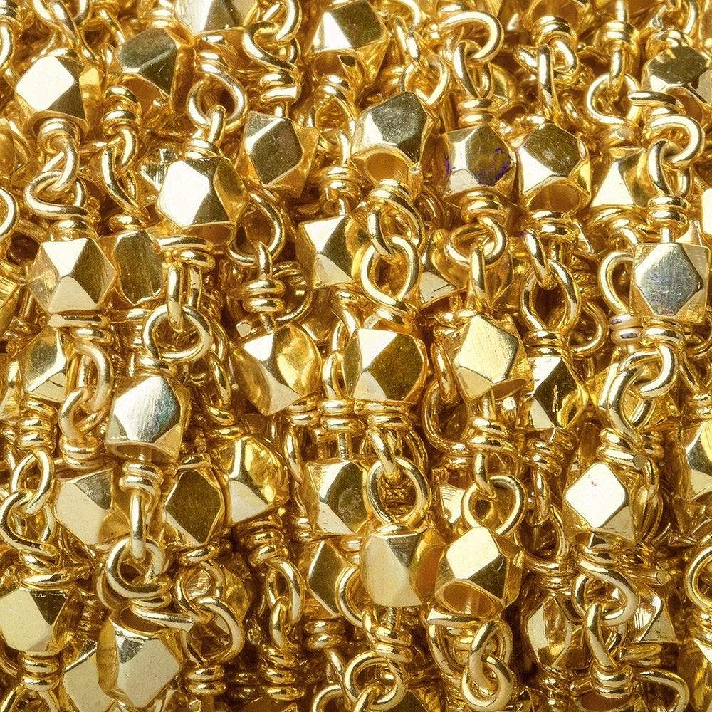 3mm Gold plated hand polished Faceted Nugget Chain by the foot 34 pcs - Beadsofcambay.com