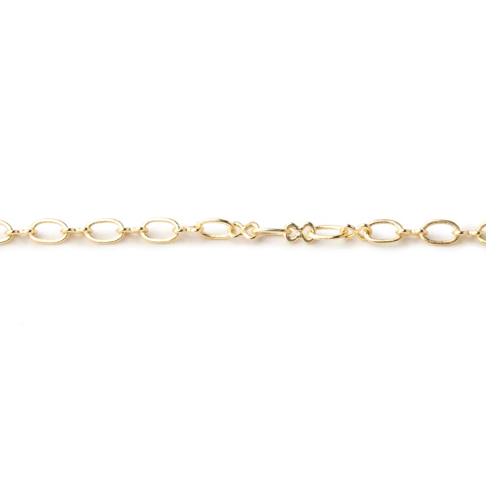 3mm Gold plated Oval and Bowtie Link Chain by the Foot - Beadsofcambay.com