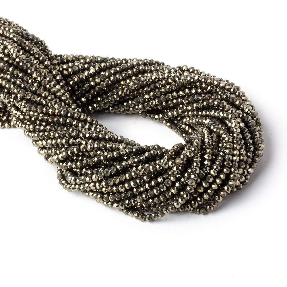 3mm Golden Pyrite microfaceted rondelle beads 13 inch 134 pieces - Beadsofcambay.com