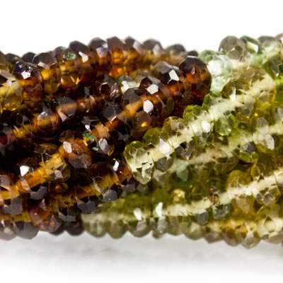 3mm Green & Brown Tourmaline Beads Faceted Rondelle - Beadsofcambay.com