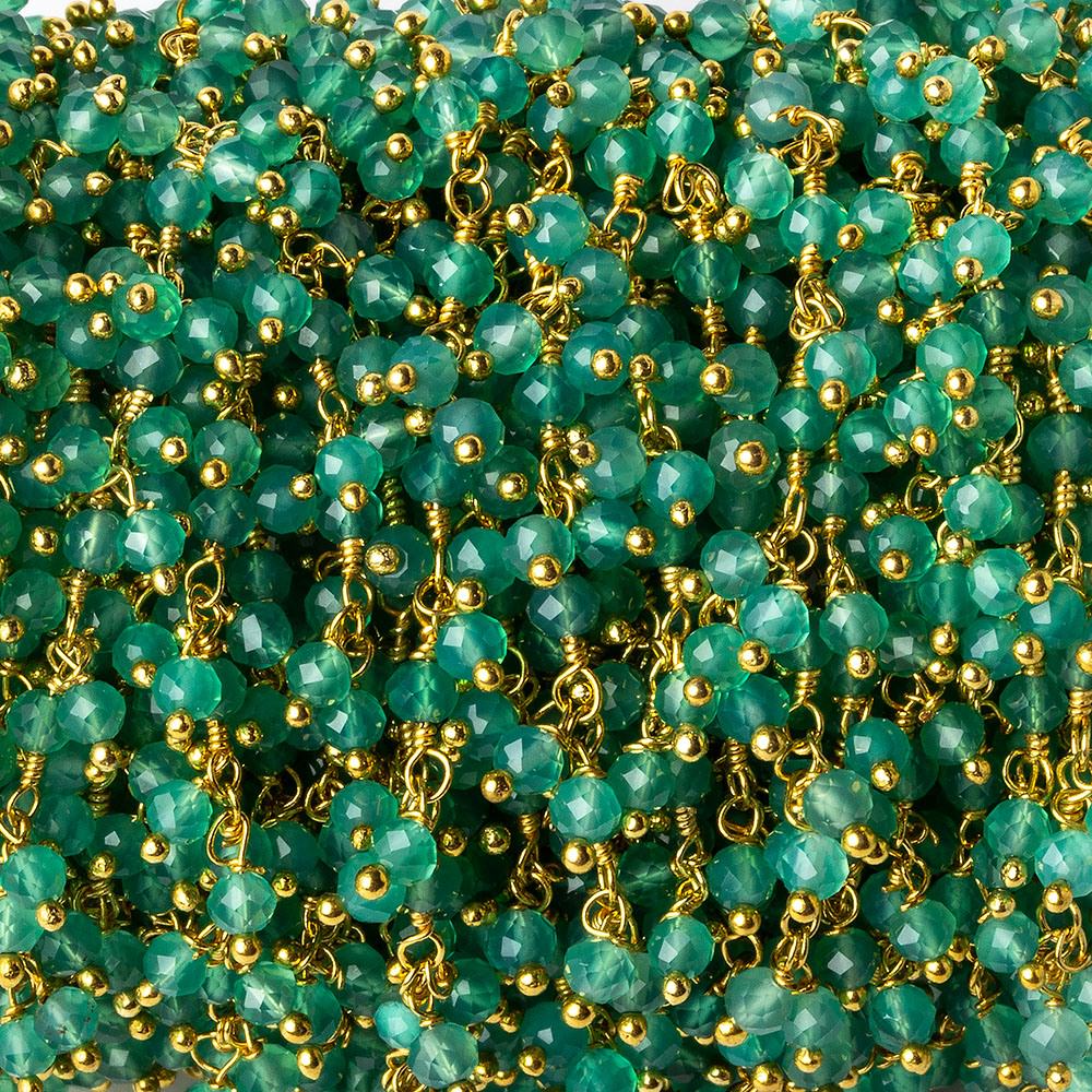 3mm Green Onyx micro faceted round Gold Dangling Chain by the foot - Beadsofcambay.com