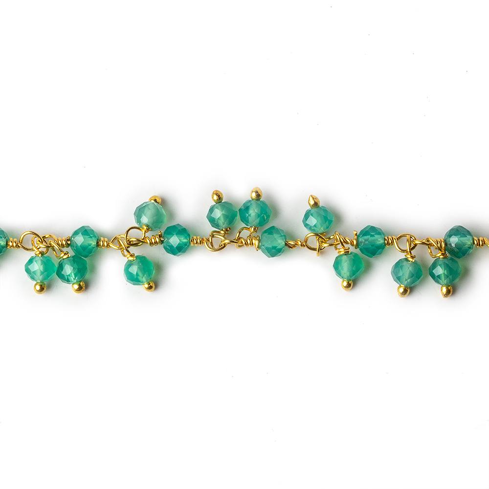 3mm Green Onyx micro faceted round Gold Dangling Chain by the foot - Beadsofcambay.com