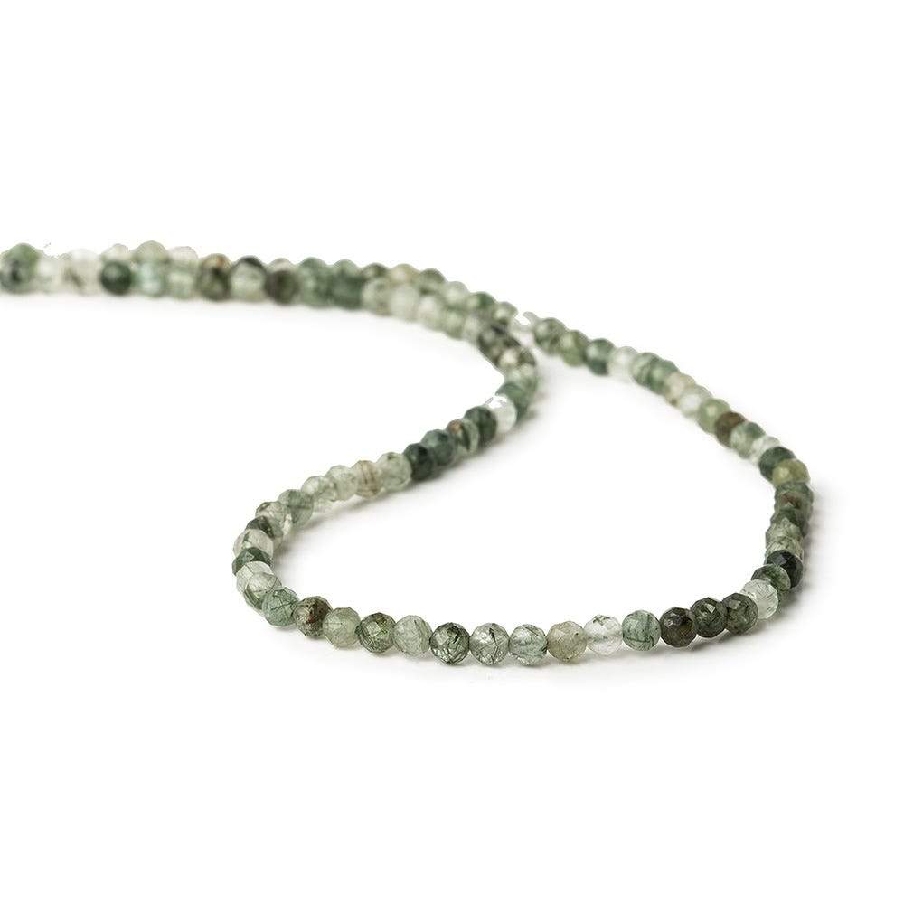 3mm Green Tourmalinated Quartz microfaceted round beads 13 inch 110 pieces - Beadsofcambay.com