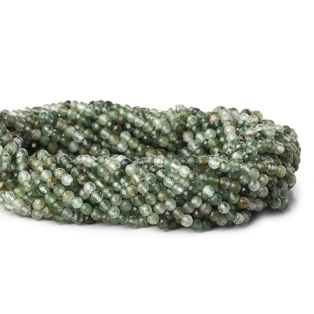 3mm Green Tourmalinated Quartz microfaceted round beads 13 inch 110 pieces - Beadsofcambay.com