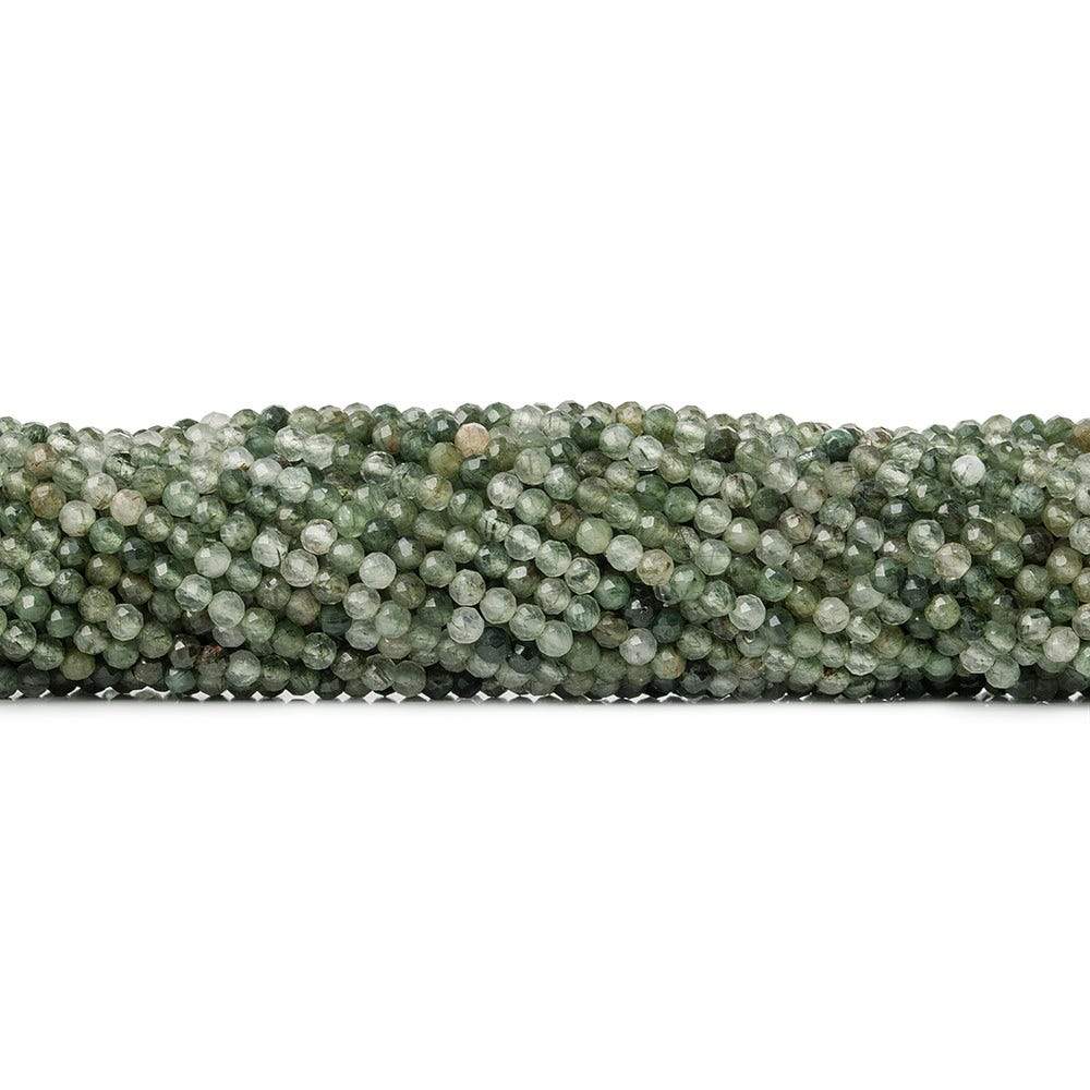 3mm Green Tourmalinated Quartz microfaceted round beads 13 inch 110 pieces - Beadsofcambay.com