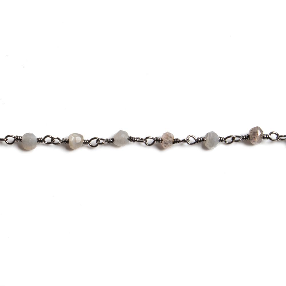 3mm Grey Moonstone faceted rondelle Black Gold Chain by the foot 36 pieces - Beadsofcambay.com