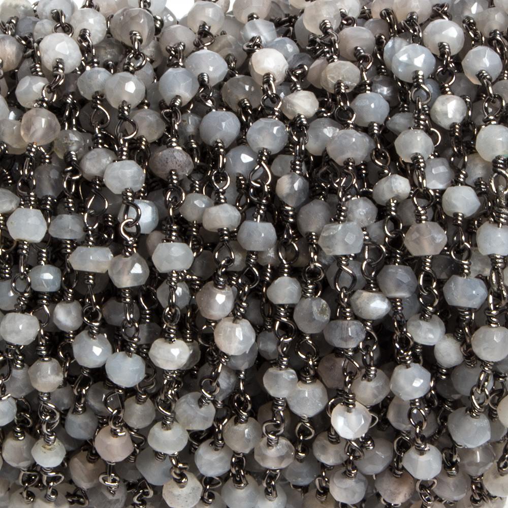 3mm Grey Moonstone faceted rondelle Black Gold Chain by the foot 36 pieces - Beadsofcambay.com