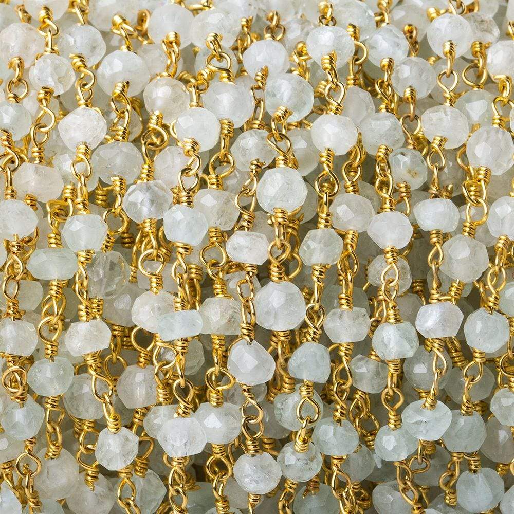 3mm Grey Moonstone faceted rondelle Gold Wire Wrapped Chain by foot - Beadsofcambay.com