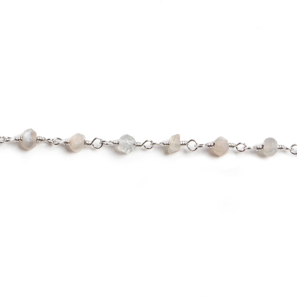 3mm Grey Moonstone faceted rondelle Silver Chain by the foot 36 pieces - Beadsofcambay.com