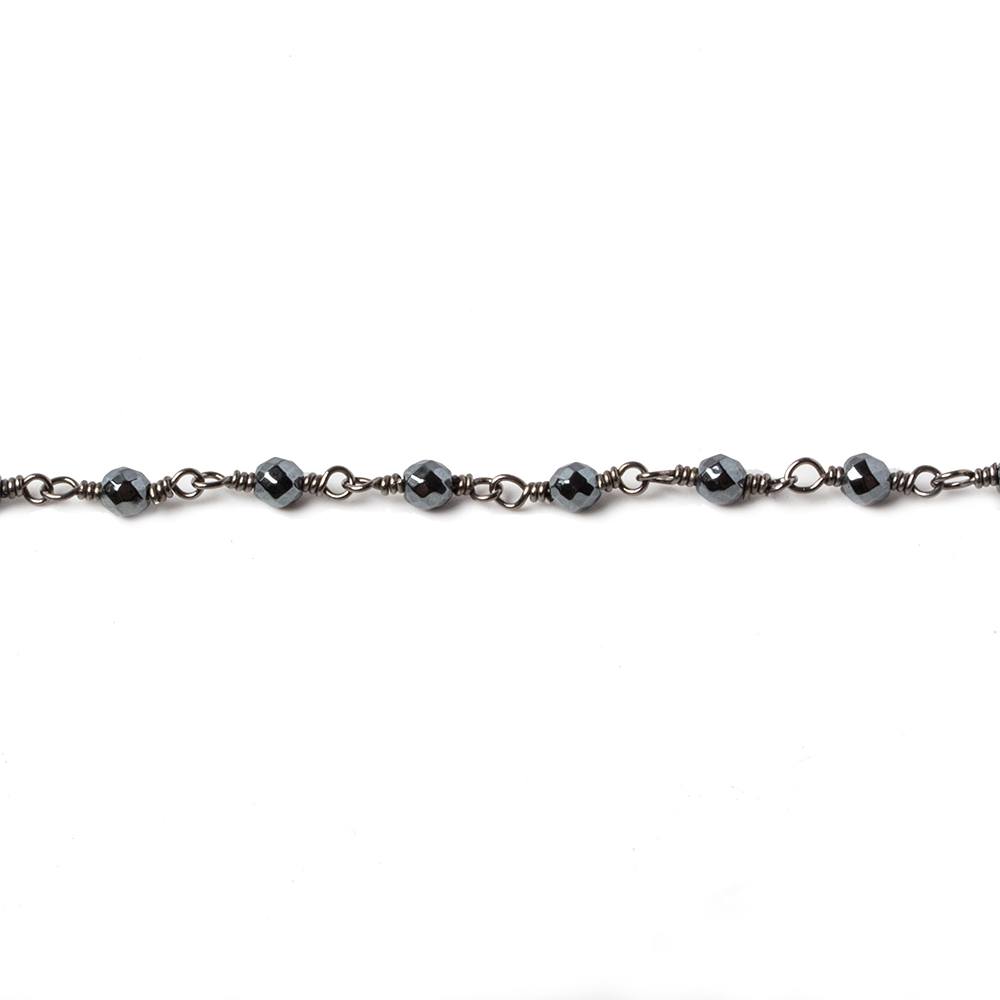 3mm Hematite faceted round Black Gold chain by the foot 34 pieces - Beadsofcambay.com