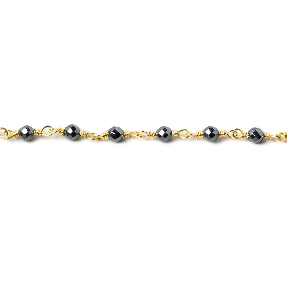 3mm Hematite faceted round Gold chain by the foot 34 pieces - Beadsofcambay.com