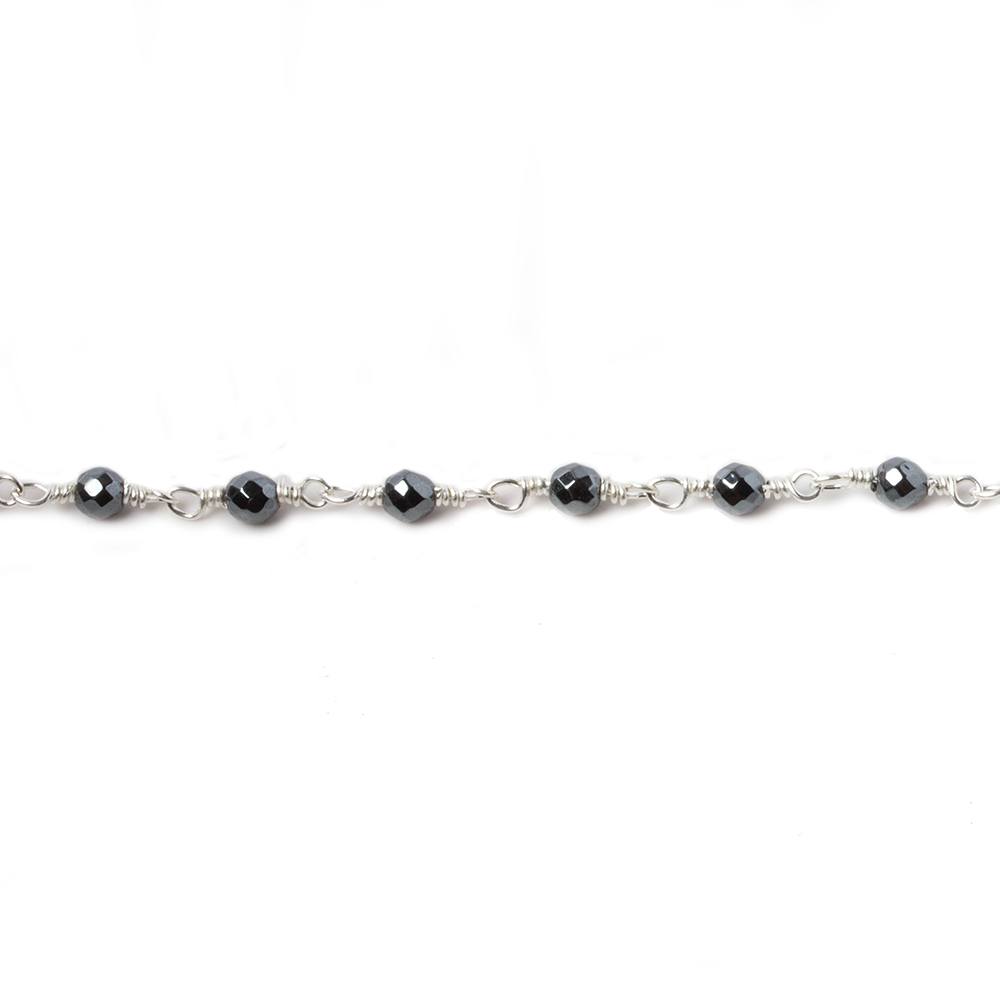 3mm Hematite faceted round Silver plated chain by the foot 34 pieces - Beadsofcambay.com