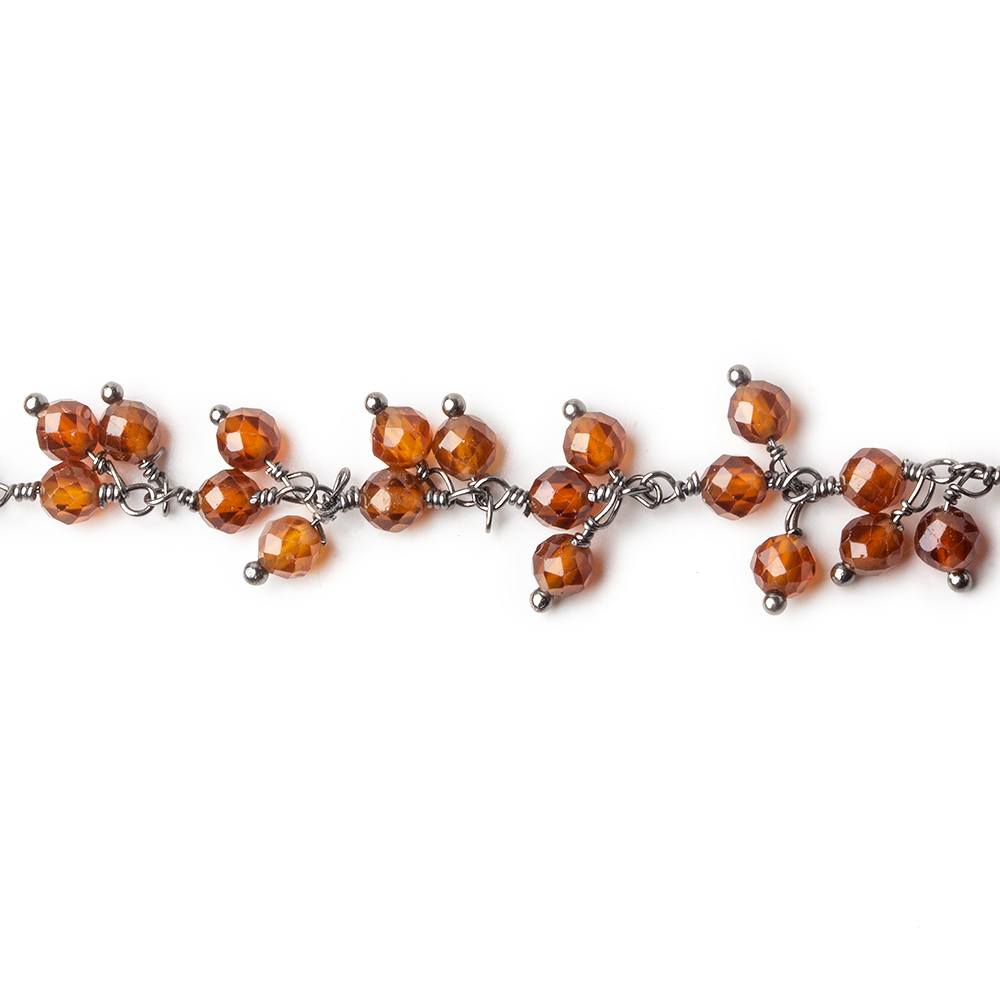 3.5mm Hessonite Garnet microfaceted round Black Gold Dangling Chain by the foot - Beadsofcambay.com