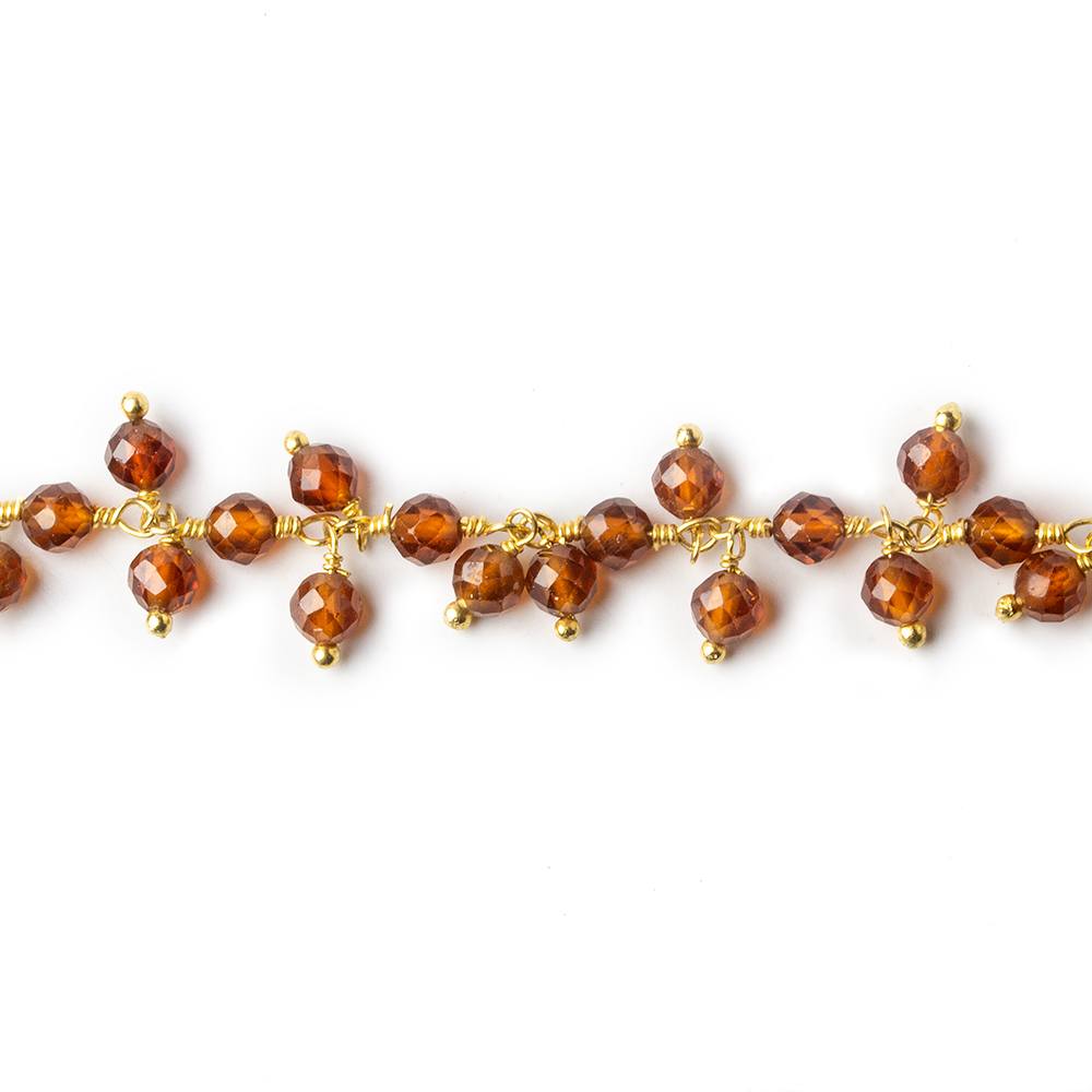 3.5mm Hessonite Garnet microfaceted round Gold plated Dangling Chain by the foot - Beadsofcambay.com