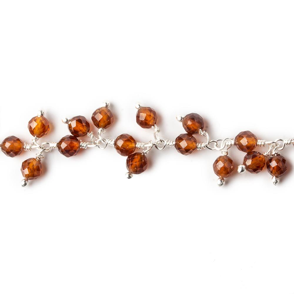 3.5mm Hessonite Garnet microfaceted round Silver Dangling Chain by the foot - Beadsofcambay.com