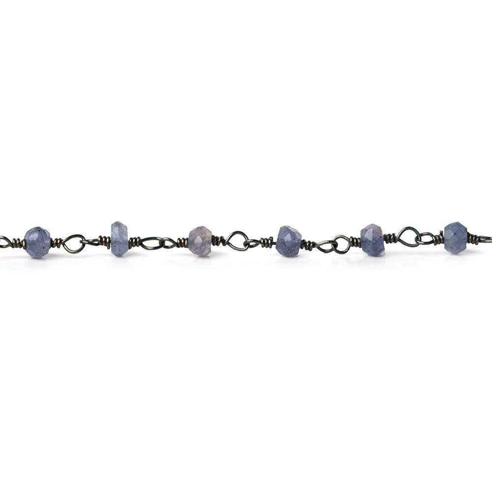 3mm Iolite faceted rondelle Black Gold plated Silver Chain by the foot 40 pieces - Beadsofcambay.com
