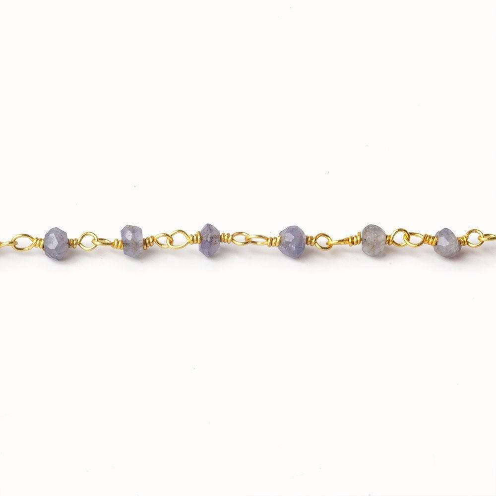 3mm Iolite Faceted Rondelles on Gold Plated Chain by the foot 37 beads - Beadsofcambay.com