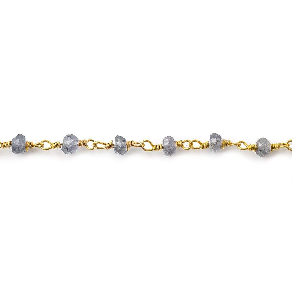 3mm Iolite Gold plated Wire Wrapped Chain - Beadsofcambay.com