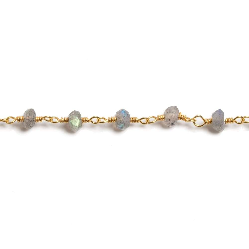 3mm Labradorite faceted rondelle Gold Chain by the foot 36 pieces - Beadsofcambay.com