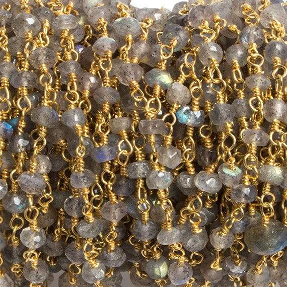 3mm Labradorite faceted rondelle Gold Chain by the foot 36 pieces - Beadsofcambay.com