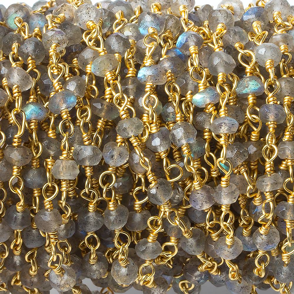 3mm Labradorite faceted rondelle Gold Chain by the foot 40 pieces - Beadsofcambay.com