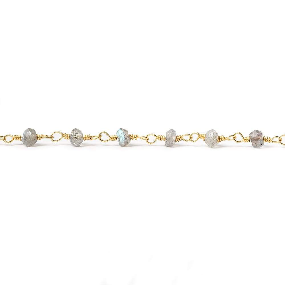 3mm Labradorite faceted rondelle Gold Chain by the foot 40 pieces - Beadsofcambay.com