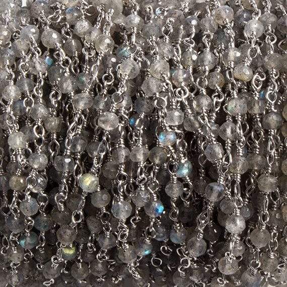 3mm Labradorite faceted rondelle Silver Chain by the foot 36 pieces - Beadsofcambay.com