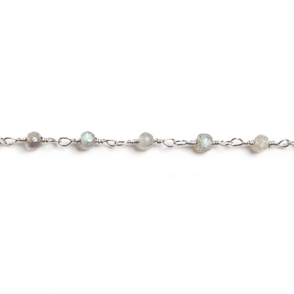 3mm Labradorite faceted rondelle Silver Chain by the foot 36 pieces - Beadsofcambay.com