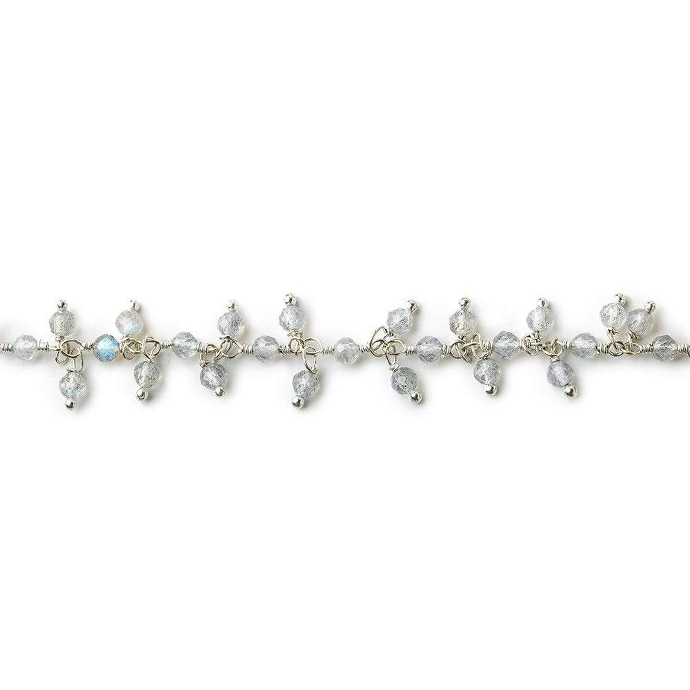 3mm Labradorite micro-faceted round Silver Dangling Chain by the foot - Beadsofcambay.com