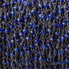 3mm Lapis Lazuli micro-faceted rondelle Black Gold plated Chain, 40 beads/ft - Beadsofcambay.com
