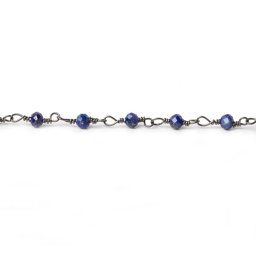 3mm Lapis Lazuli micro-faceted rondelle Black Gold plated Chain, 40 beads/ft - Beadsofcambay.com