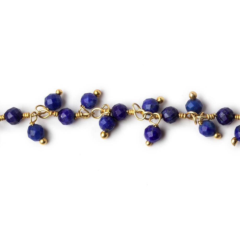 3mm Lapis Lazuli micro-faceted round Gold Dangling Chain by the foot - Beadsofcambay.com