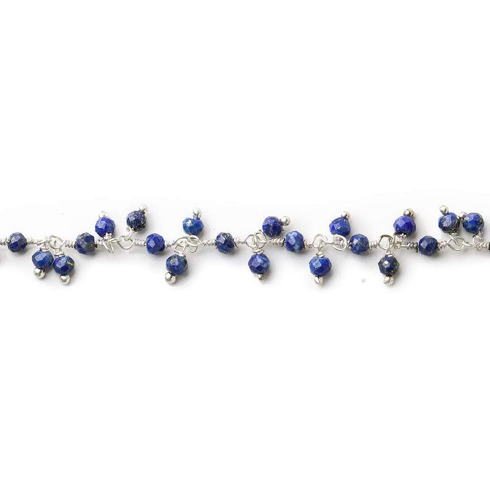 3mm Lapis Lazuli micro-faceted round Silver Dangling Chain by the foot - Beadsofcambay.com