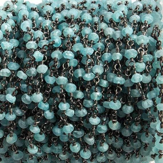 3mm Matte Apatite faceted rondelle Black Gold Chain by the foot 36 pieces - Beadsofcambay.com