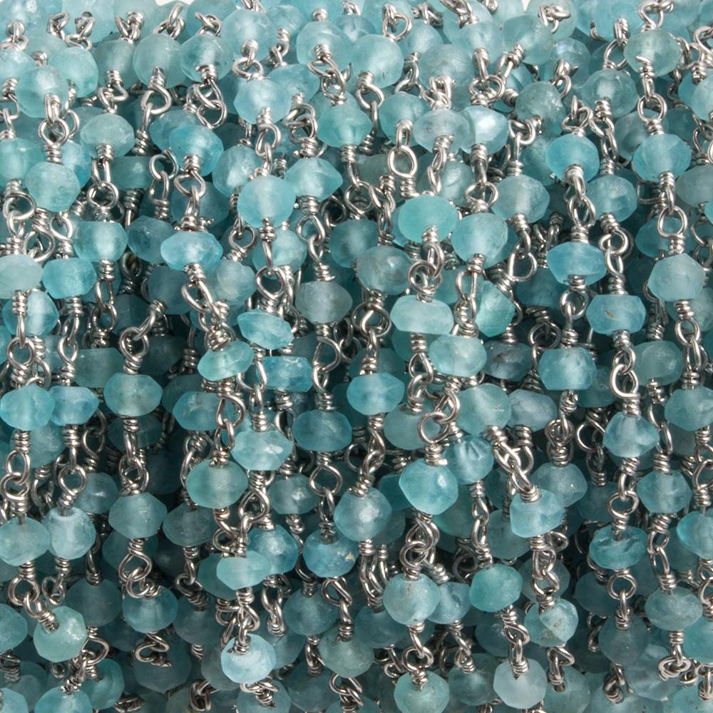 3mm Matte Apatite faceted rondelle Silver Chain by the foot 36 pieces - Beadsofcambay.com