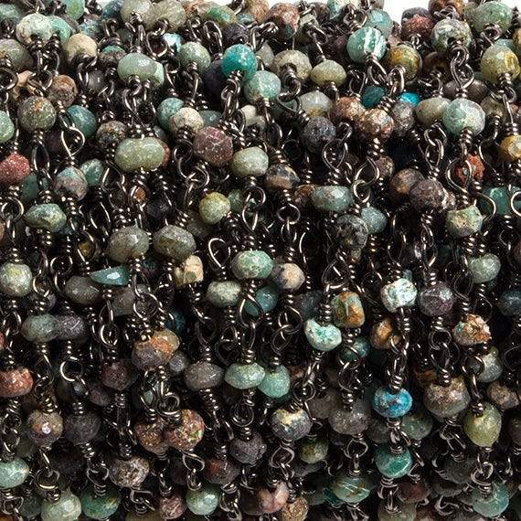 3mm Matte Chrysocolla faceted rondelle Black Gold Chain by the foot 36 pieces - Beadsofcambay.com