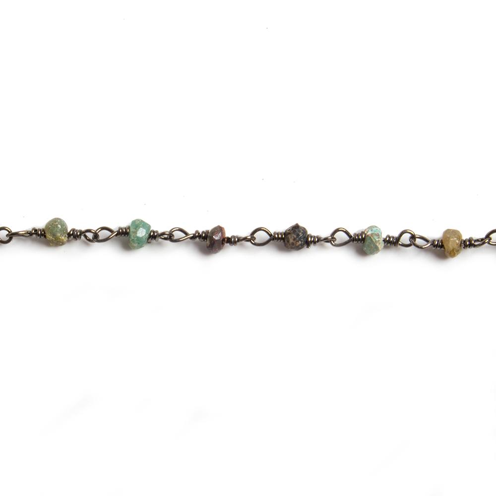 3mm Matte Chrysocolla faceted rondelle Black Gold Chain by the foot 36 pieces - Beadsofcambay.com