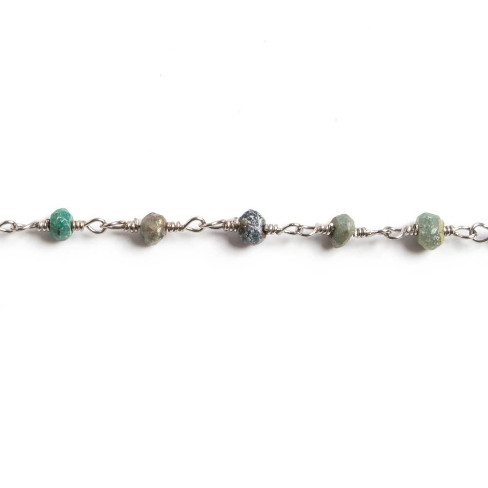 3mm Matte Chrysocolla faceted rondelle Silver Chain by the foot 36 pieces - Beadsofcambay.com