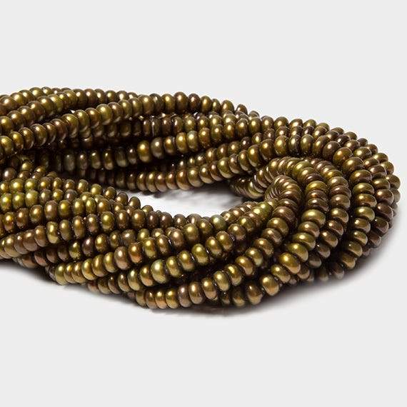 3mm Matte Olive Green Center Drilled Button Freshwater Pearls 15.5 in 220 pcs - Beadsofcambay.com