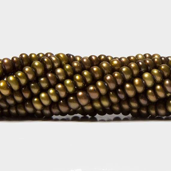 3mm Matte Olive Green Center Drilled Button Freshwater Pearls 15.5 in 220 pcs - Beadsofcambay.com