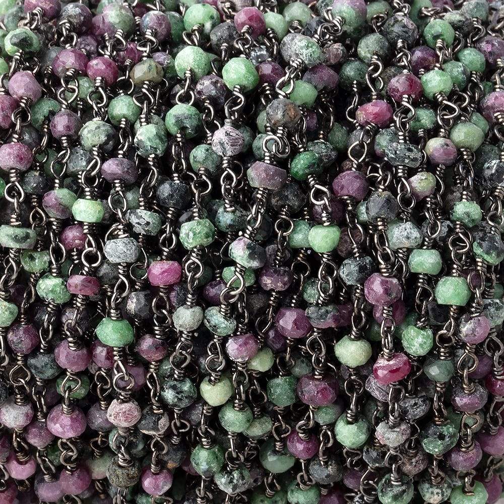 3mm Matte Ruby in Zoisite faceted rondelle Black Gold Chain by the foot 36 pieces - Beadsofcambay.com
